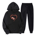 Survêtement de rugby noir avec imprimé cœur, sweat à capuche et pantalon de jogging - S / Haut Et Bas / Noir (Imprimé Football Coeur)