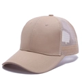 Classic khaki six-panel trucker hat with breathable mesh back and curved brim for sports - Adjustable / Khaki