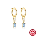 S925 sterling silver gold hoop earrings with light blue rectangle stone and diamonds - 925 Silver / Light Blue Rectangle Stone Gold Style