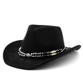Cappello da cowboy nero boho con perline etniche e fibbia in metallo vintage - M (56-58cm) / Nero