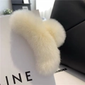 Elegante pinza per capelli da 13cm in ecopelliccia crema per capelli folti - 13CM Pelliccia di Coniglio / Bianco