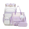 Lavender and cream school backpack set with tote, pencil case, and cat plush pendant - Three-Piece Set / Light Purple