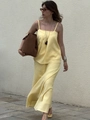 Minimalist light yellow cotton linen camisole and maxi mermaid skirt two-piece set - S / Yellow