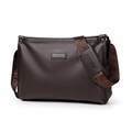 Dark brown leather shoulder bag with lychee texture and adjustable strap for men - Dark Brown