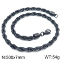 500x7mm schwarze gedrehte Seilkette aus Edelstahl mit praktischem Karabinerverschluss - 500mm x 7mm (500*7mmKN228885-Z)