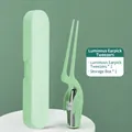 Light green glowing ear tweezers in crane shape with a minimalist long storage case - Luminous Tweezer 2-Piece Set / Mint Green