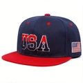 Navy blue and red snapback cap with USA 3D embroidery and side American flag patch - Navy Blue