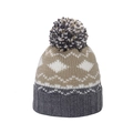 Berretto invernale in maglia con motivo geometrico a rombi, pompon e bordo a coste - Cachi Bianco Grigio
