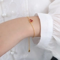 Elegant 18K gold-plated bracelet with a red heart-shaped shell pendant for women - Gold Red Acrylic Bracelet