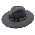 Détail du chapeau en feutre gris foncé avec ruban tressé texturé noir et argent - M (56-58cm) / Gris clair