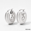 Pair of silver hollow C-shaped earrings with chunky ribbed texture on white background - Ribbed C-shape (PDE1430)