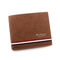 Cartera corta para hombre en cuero mate marrón con elegante cinta tricolor - D3301-19 Marrón Claro