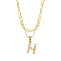 Double-layered 18K gold plated stainless steel snake chain necklace with zircon H pendant - Letter H Style