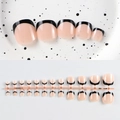 24-piece set of nude French style false toenails with elegant black tips for women - French Black Tip Toe Nails Glossy (TN-MP04)