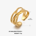Anillo ajustable de acero inoxidable dorado con moderno diseño de líneas cruzadas - Estilo de Líneas Cruzadas / Dorado