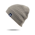 Grey knit beanie for men with ribbed texture and snowflake label for winter warmth - L(58-60cm) / Khaki
