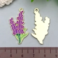 Golden lavender flower pendant with purple enamel detail and 3.2cm size measurement - Purple Violet (19172)