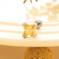 Single 6mm titanium steel stud earring with yellow lily-cut zircon in silver prongs - Golden (6MM Single)