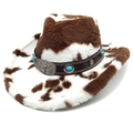 Chapeau de cow-boy en fausse fourrure à motif vache marron avec boucle tête de taureau - M (56-58cm) / Couronne en Cœur Café
