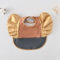 Waterproof baby wing bib in orange and gold with large leak-proof crumb catcher pocket - Wings - Bronze With Gold Accents / One Size
