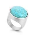 Retro 23mm wide silver band ring with large sky blue turquoise stone in a punk style - Silver Base Sky Blue Turquoise (KR108106-K)