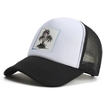 Unisex καπέλο trucker με τροπικό τύπωμα φοίνικα και μαύρο διαπνέον δίχτυ στο πίσω μέρος - L(58-60cm) / Μαύρο & Λευκό