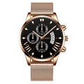 Fashionable rose gold men's watch with black dial and Milanese mesh steel band - Black Dial Rose Gold Hands Rose Gold Strap