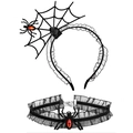 Close-up of Halloween spider web headband and lace choker with red gems on white background - 21# Faux Ruby Set