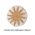 35cm Bohemian round woven wall decor with natural straw and white sunburst cotton accents - Sunflower Pattern Decorative Mat (35cm)
