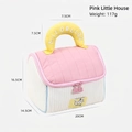 Pink house-shaped quilted cosmetic bag with yellow handle and embroidered letters - Pink House Organizer