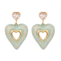 Golden titanium heart stud earrings with mint green marble texture and clear zircon stone - Blue Heart (Marble Pattern) / Blue