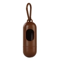 Brown capsule-shaped dog waste bag dispenser with portable carabiner hook for outdoor use - Long Dispenser Brown