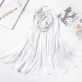 Detail of pure white satin scarf folded in rose shape with silky texture and soft luster - 180*70cm / White