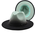 Cappello fedora in lana sfumato dal verde al nero con tesa larga e fascia intrecciata - M (56-58cm) / Sfumatura Verde Menta e Nero