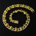Hip hop gold Cuban chain necklace with iced out skull links and sparkling diamonds - Necklace (45cm) / Gold