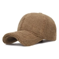 Lamb wool baseball cap in dark camel brown, thick warm fleece lined winter hat - Adjustable / Khaki