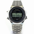 Reloj digital retro de metal plateado con esfera negra luminosa y resistente al agua - Esfera Redonda Correa de Acero / Plateado