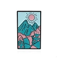Broche rectangular de esmalte con paisaje de montañas coloridas y sol rosa de metal - Paisaje de Cañón al Atardecer (CC1253)