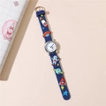 Kids quartz watch with dark blue astronaut silicone strap and rocket pattern dial - Blue