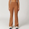 Women's high waist yoga flare pants in deep caramel brown with smooth elastic fabric - S / Pumpkin Orange