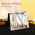 Medium ink marble gift bag with gold accents and silver ribbon bow, 25x12x20cm - Marble Pattern/Silver Ribbon / Large (36*12.5*25cm)