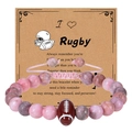 Bracciale in pietra zebra rosa con perla da rugby marrone e carta regalo motivazionale - Bracciale da Rugby
