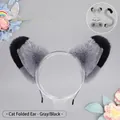 Handmade grey and black plush cat ear headband set with matching tail and collar - One Size / Folded Ear Style - Grey Black