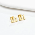 Gold plated stainless steel stud earrings with gothic number 111 in a minimalist style - 111 Style / Gold