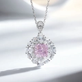 Elegante collana in argento S925 con gemma quadrata rosa e petali di zircone bianco lucido - Ciondolo Girasole Rosa con Collana (XL081) / Ciondolo Rosa (con Collana)