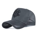 Dark gray mesh trucker hat with 3D embroidery and breathable five-panel design - Adjustable / Dark Gray