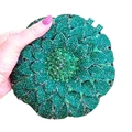 Emerald green round sunflower clutch bag with hand-set crystals for evening galas - Green AB