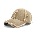 Distressed vintage khaki denim baseball cap with frayed edges and washed retro finish - Khaki