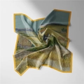 Vue détaillée d'un foulard en soie carré avec la peinture La Moisson de Van Gogh - 53cm / La Moisson - Van Gogh