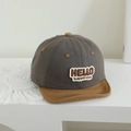 Close-up of contrast color cotton baby cap with HELLO embroidery and soft brim - 48-50cm (1-2 Years) / Hello Style / Gray